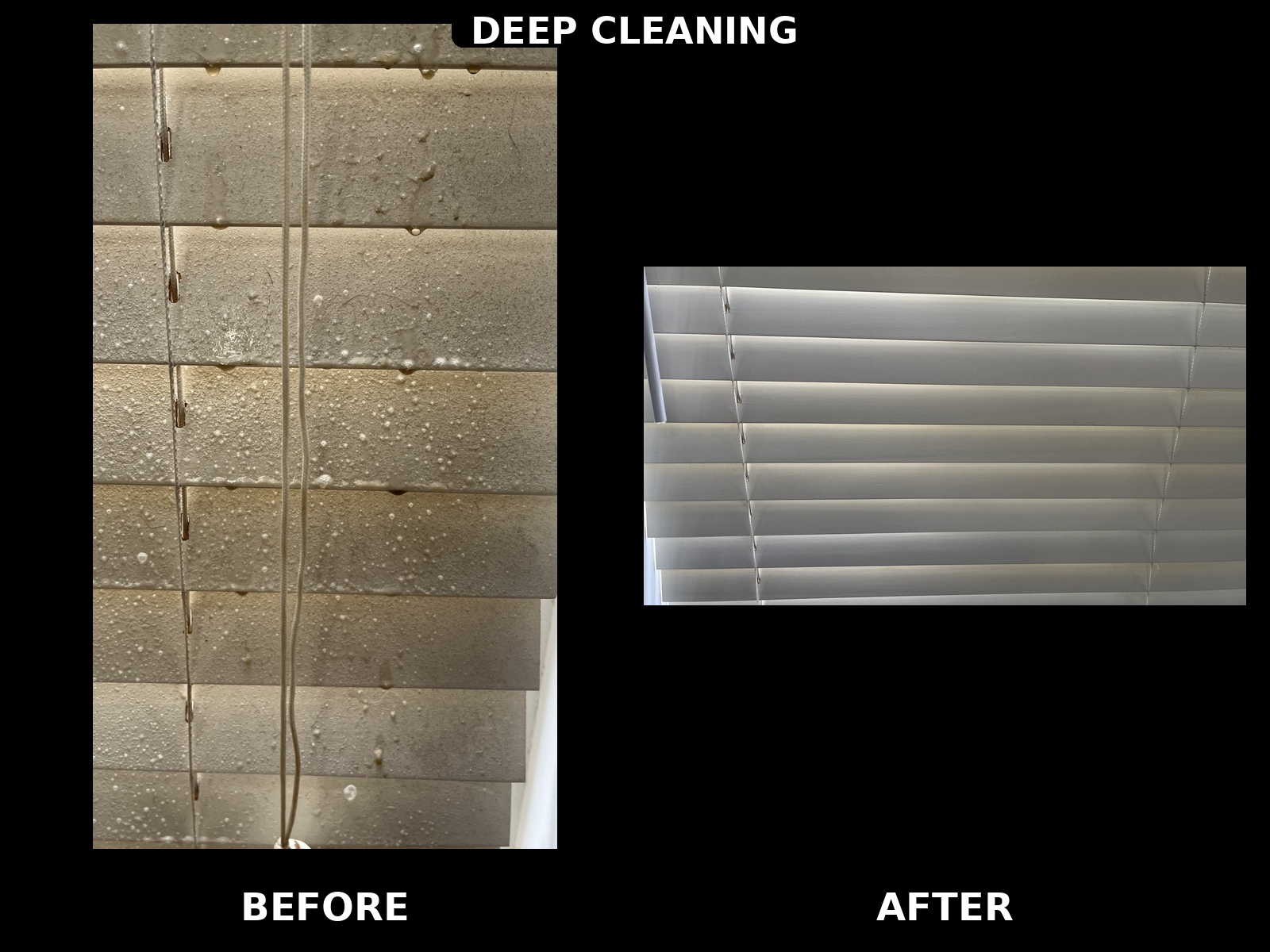 Window blinds before and after EcoShine deep cleaning