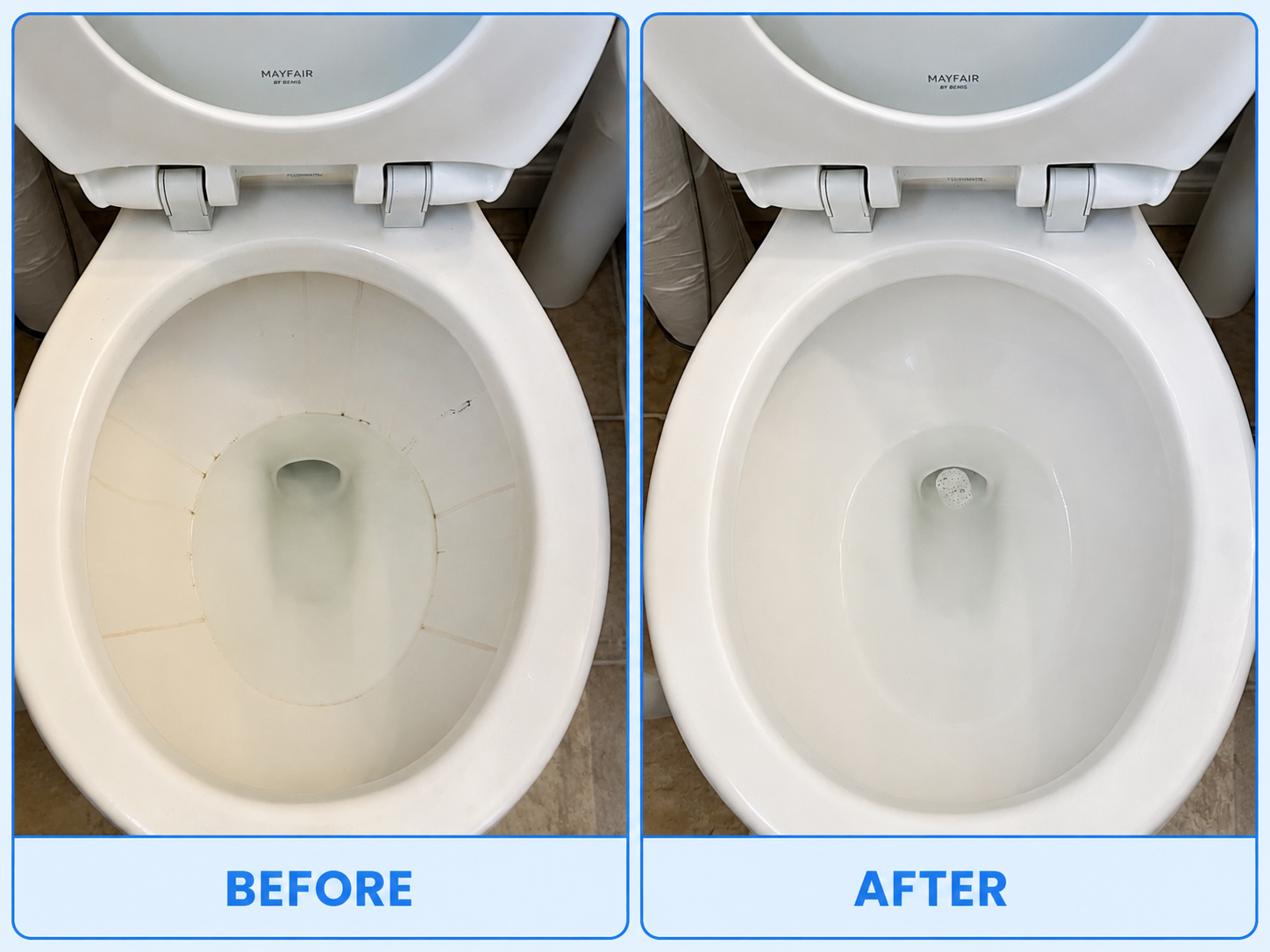 Toilet bowl before and after EcoShine detailed cleaning