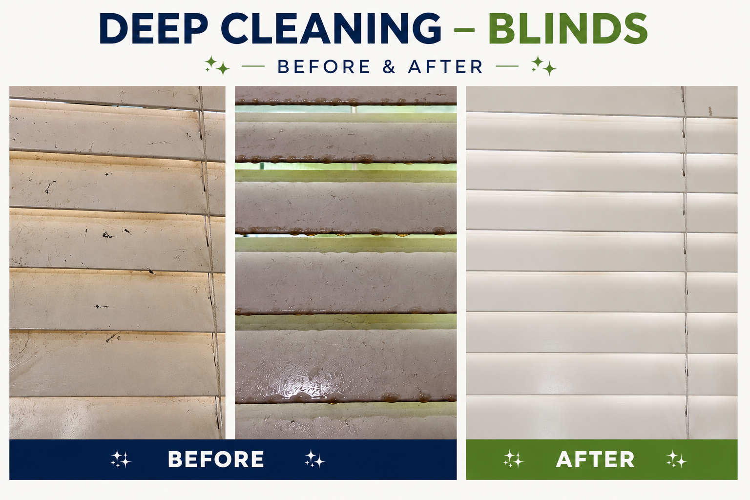 Blind slats before and after EcoShine deep cleaning