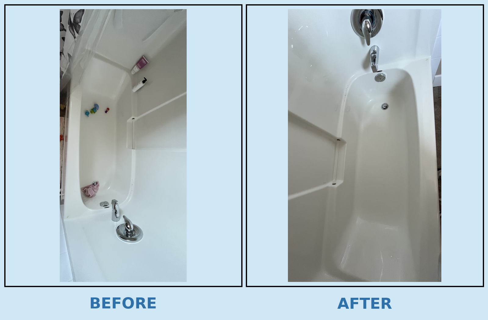 Bathtub before and after EcoShine cleaning
