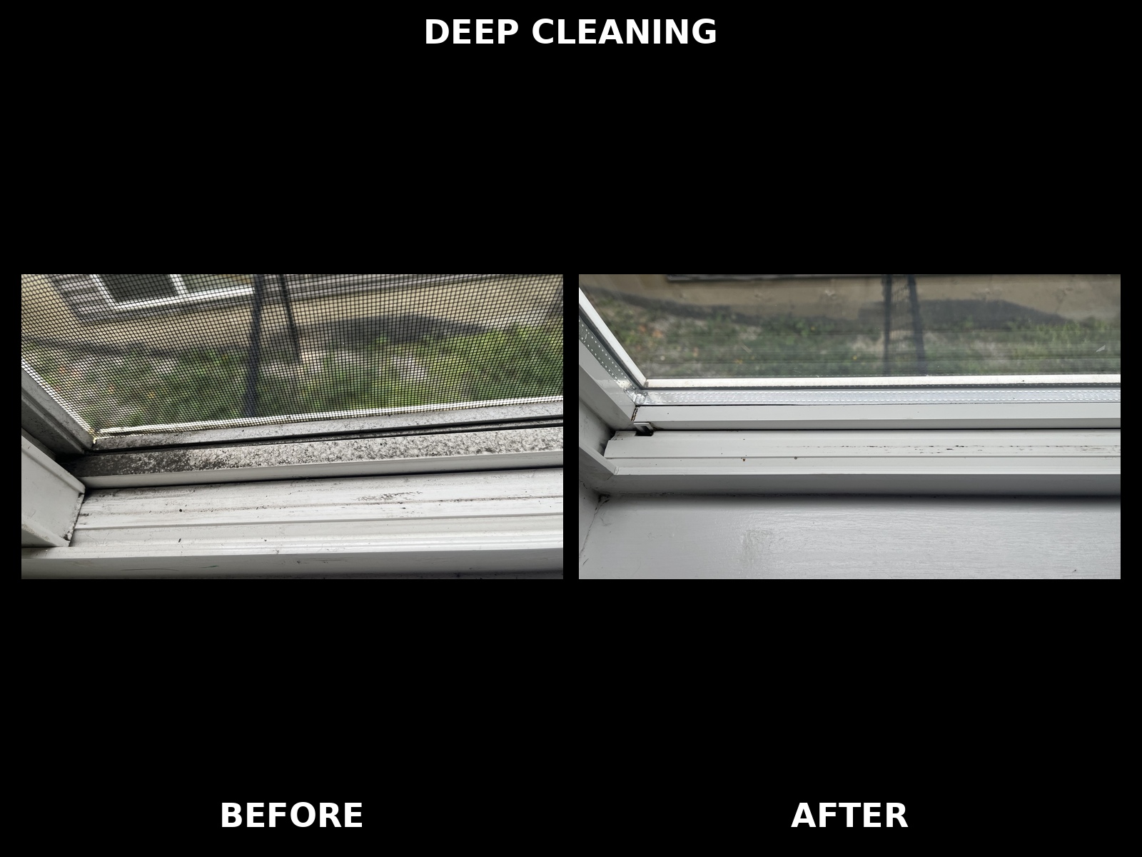 Window track before and after EcoShine deep cleaning
